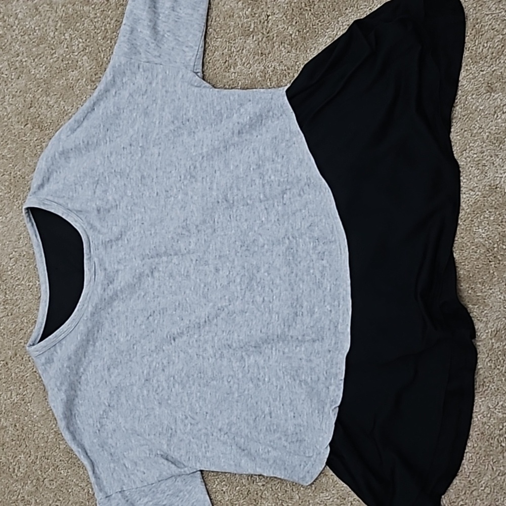 Gray Oversized Long Sleeve Top with Satiny Black Trimming, Onesize, from Korea